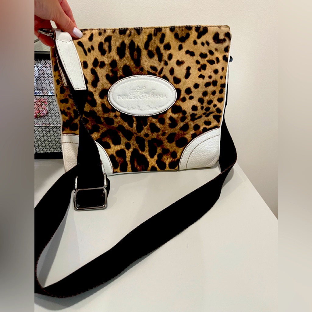 Dolce And Gabbana Cross Body White Leather/Animal Print Bag